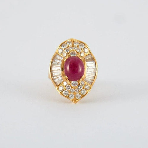 Bague 45 Bague - Rubis cabochon en or jaune 18k et diamants 58 Facettes ALGU21
