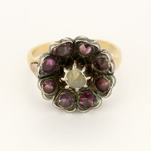 Bague 45.5 Bague or jaune, argent, diamant et tourmalines 58 Facettes DINA0345