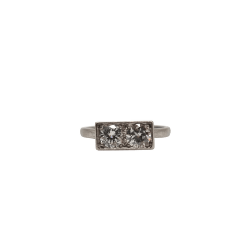 Bague 53.5 Bague or blanc sertie de 2 diamants anciens 58 Facettes