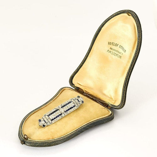 Broche Broche Art Déco motif géométrique en or blanc 18k, platine, diamants et saphirs 58 Facettes PL10