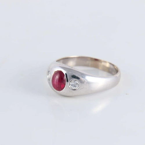 Bague 64 Bague Jonc anglais Rubis cabochon Diamants 58 Facettes FM100
