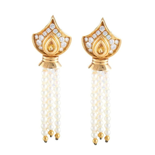 Boucles d'oreilles Boucles d'oreille citrine diamants et perles pendantes 58 Facettes