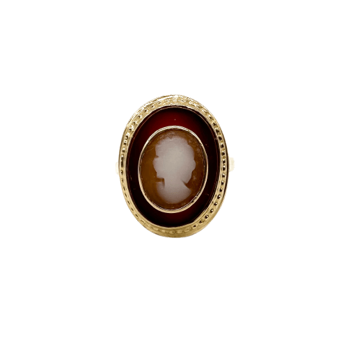 Bague 50 Bague camée en or jaune 750, coquille et agate 58 Facettes Z15B51441