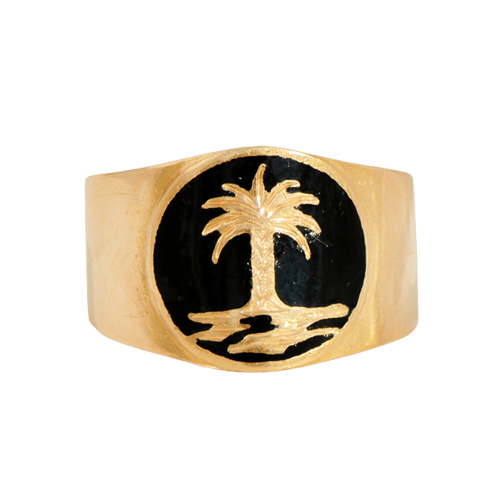 Bague 56 Bague vintage palmier en or jaune 18 carats et émail noir 58 Facettes