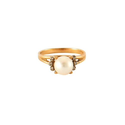 Bague 56.5 Bague en or jaune, diamants & perle 58 Facettes