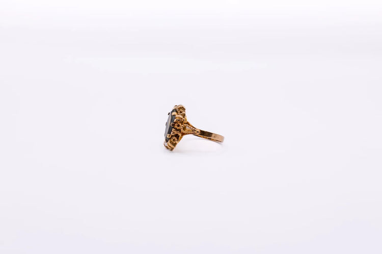 Bague 57 Bague vintage dentelle or jaune, Quartz fumé 58 Facettes 4651