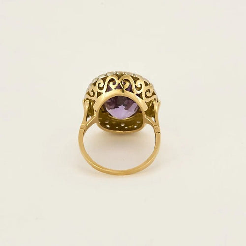 Bague 49.5 Bague pompadour en or jaune et blanc 18K avec améthyste et diamants 58 Facettes 58FC168