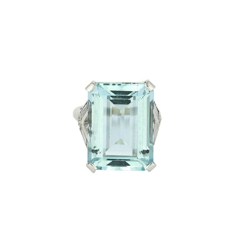 Bague 47 Bague Art Déco en platine et aigue marine 58 Facettes CAS0171