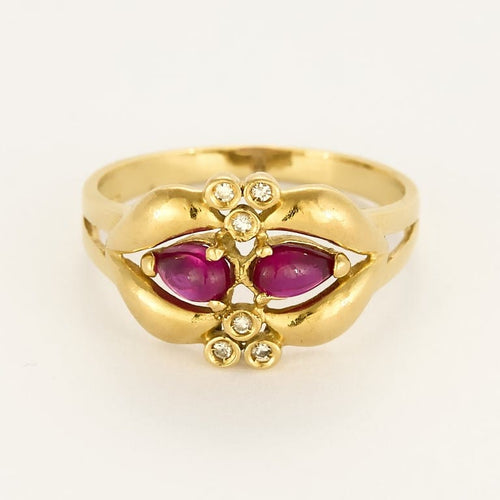 Bague 53 Bague en or jaune rubis de synthèse et diamants 58 Facettes ROD4447X2