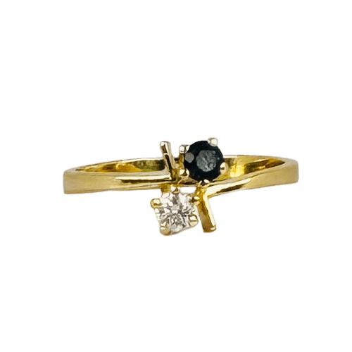 Bague Bague Toi & Moi vintage en or jaune 18 carats, saphir et diamant 58 Facettes 2410029