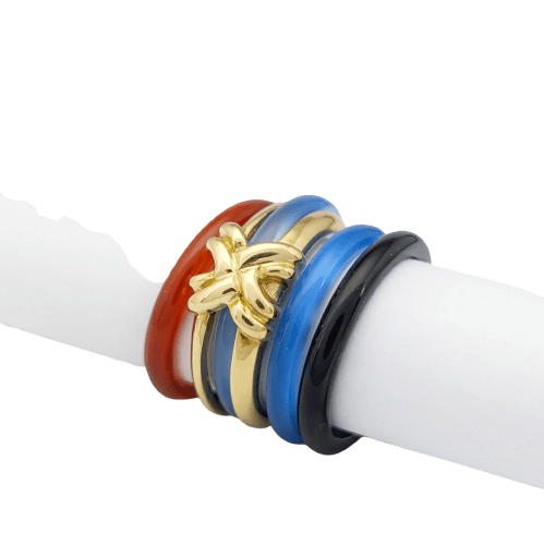 Bague 55 Sylvie Lambert - Bague modulable en or jaune 18 carats et résine multicolore 58 Facettes 32270