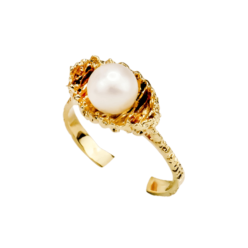 Bague 55 Bague perle en or jaune 14 carats 58 Facettes 2650