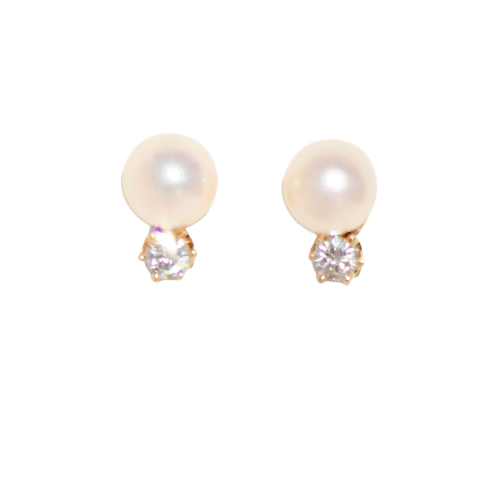Boucles d'oreilles Boucles d’oreilles puces en or jaune 14 carats avec perles et diamants 58 Facettes