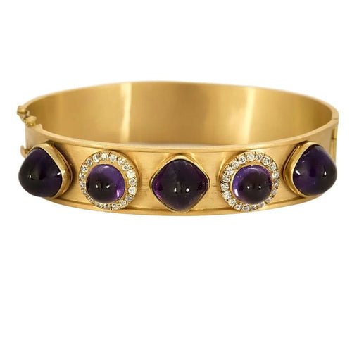 Bracelet Bracelet jonc rigide en or jaune 18k, améthystes et diamants 58 Facettes PL05