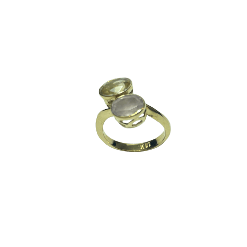 Bague 51 Bague moderne en or jaune 18 carats avec deux pierres claires 58 Facettes 260041