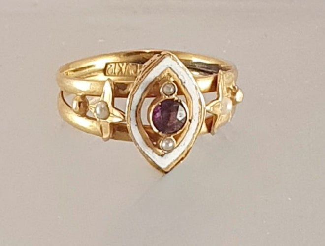 Bague 62 BAGUE ANCIENNE MARQUISE EMAIL AMETHYSTE PERLES 58 Facettes R 750 Rie