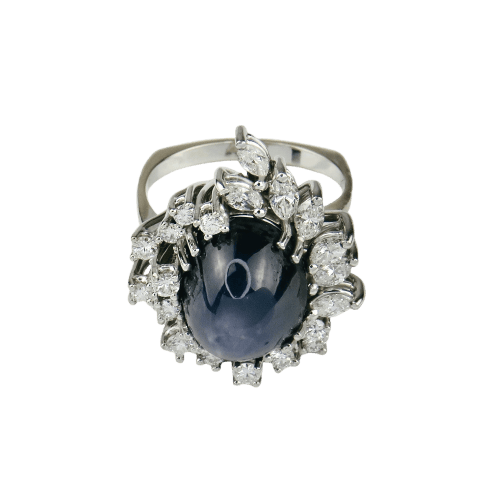 Bague 53.5 Bague en or blanc 750 avec saphir étoilé et diamants 58 Facettes 1864