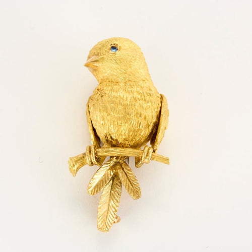 Van Cleef & Arpels - Georges Lenfant - Rare Broche "Moineau sur la branche" en or jaune et saphirs 58 Facettes EVR2864