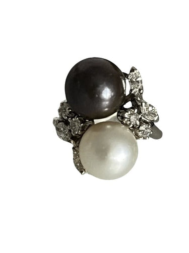 Bague 51 Bague Toi & Moi Or blanc Perles Diamants 58 Facettes 5074