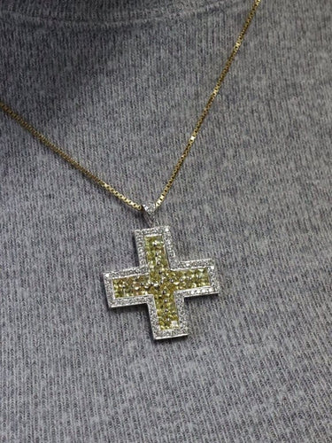 Pendentif Pendentif croix or blanc Diamants Saphirs jaunes 58 Facettes 1729