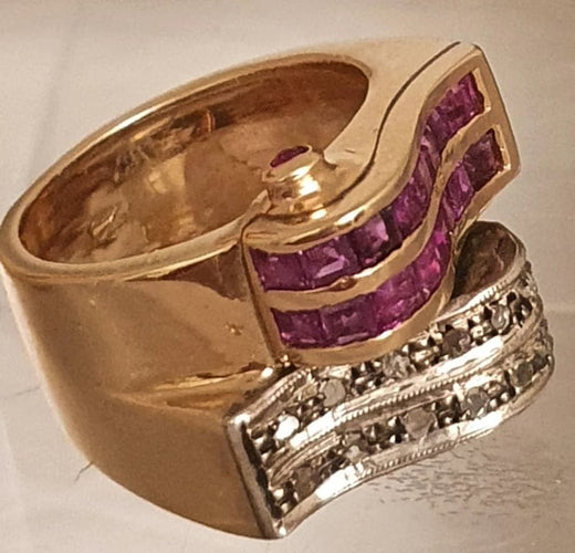 Bague 56 Bague "Vague" 2 Ors Rubis Diamants 58 Facettes R 1369  Ree