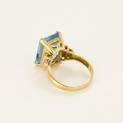 Bague 61 Bague chevalière en or jaune et aigue marine 58 Facettes SMA0416