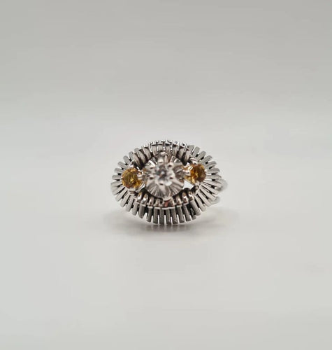 Bague 51 Bague or blanc, citrines et diamant taille ancienne 58 Facettes