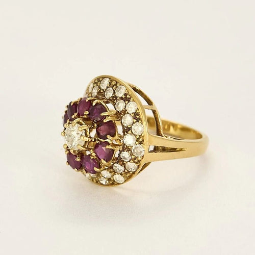 Bague 55 Bague tourbillon en or jaune 18k et rubis, diamants 58 Facettes PL02