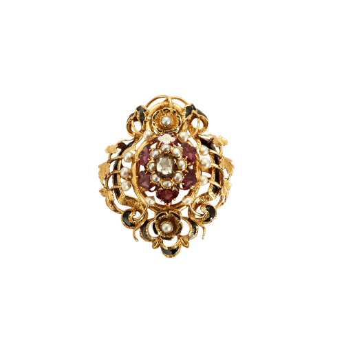 Broche Broche Napoléon III à décor floral en or jaune et diamant, grenats 58 Facettes