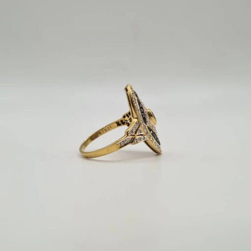 Bague 54 Bague art déco or jaune 18 carats sertie de saphirs ovales et diamants 58 Facettes