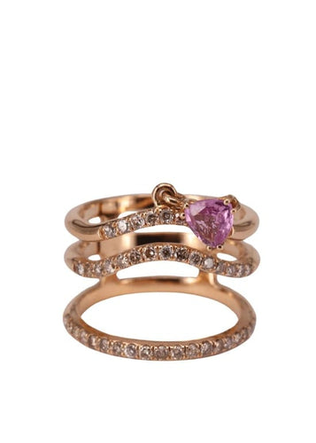 Bague 52 Bague vague en or jaune 18k, diamants marron et saphirs roses 58 Facettes P143