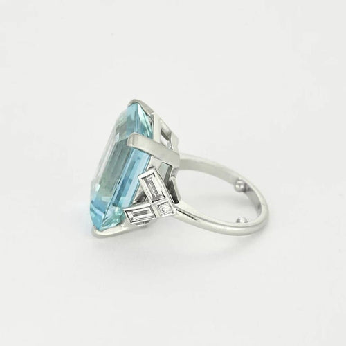 Bague 47 Bague Art Déco en platine et aigue marine 58 Facettes CAS0171