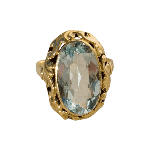 Bague 55 Bague Art nouveau en or jaune 14 carats avec aquamarine 58 Facettes 1261