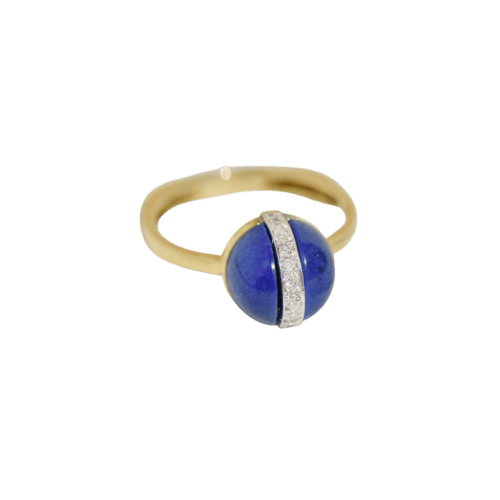 Bague 55 Bague vintage en or jaune 14K, lapis-lazuli et diamants 58 Facettes 2372