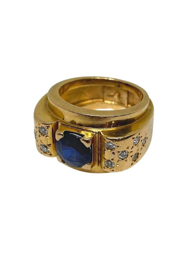 Bague 50 Bague Art Déco or jaune avec saphir et diamants 58 Facettes