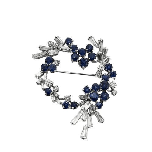 Broche Jocobi - Broche cœur stylisé sertie en or blanc 18k, diamants et saphirs 58 Facettes LJ 22-103