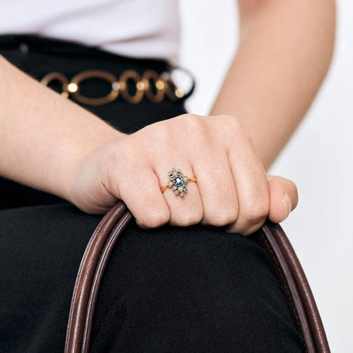 Bague 52.5 Bague or jaune et gris, saphir, perles de culture et diamants 58 Facettes PER15084