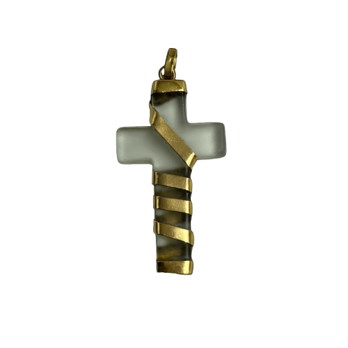 Pendentif Croix - Pendentif en cristal de roche et or 18 carats 58 Facettes