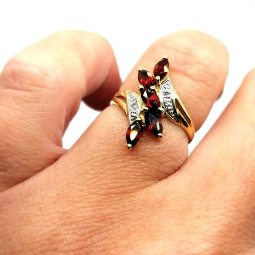 Bague 48 Bague or jaune grenats diamants 58 Facettes 3458