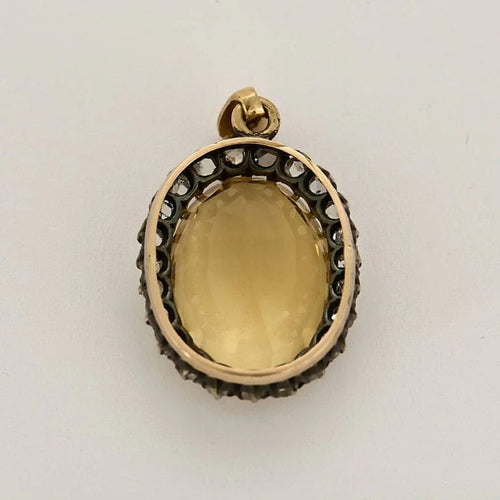 Pendentif Pendentif - Citrine ovale facettée en or rose 18k, argent et diamants 58 Facettes LJ35