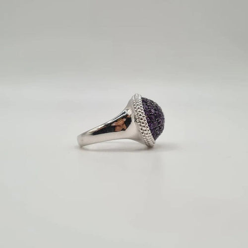 Bague 55 Bague or blanc sertie d'améthystes 58 Facettes
