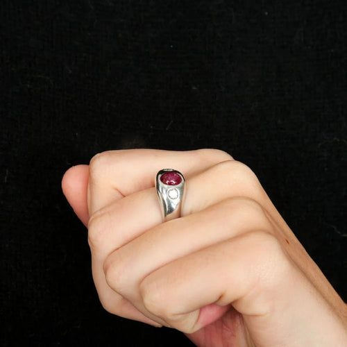 Bague 64 Bague Jonc anglais Rubis cabochon Diamants 58 Facettes FM100