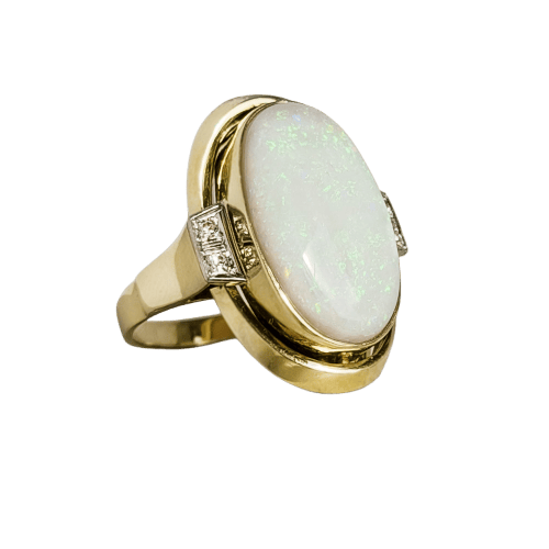 Bague 63 Bague cocktail opale cabochon et diamants en or 14 carats 58 Facettes 2619