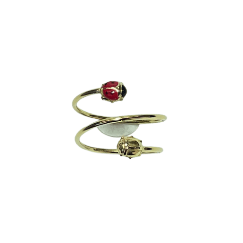Bague 47 Bague coccinelle en or jaune 18 carats émaillée rouge et noir 58 Facettes 250077