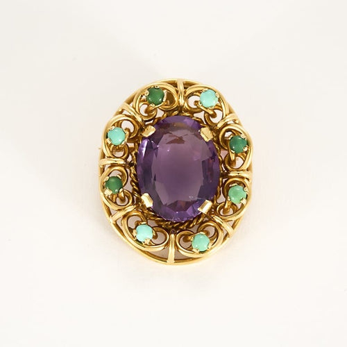 Pendentif Broche pouvant former Pendentif en Or jaune, améthyste et pierres décoratives de couleurs 58 Facettes ROM1768