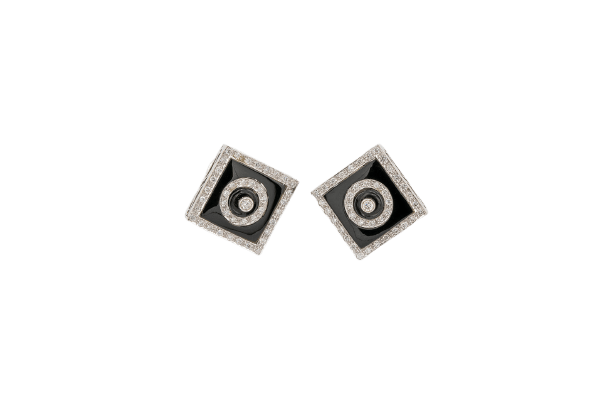 Boucles d'oreilles Oro Bianco Boucles d’oreilles en or blanc 18 ct avec onyx et diamants 0,50 ct 58 Facettes ORC186