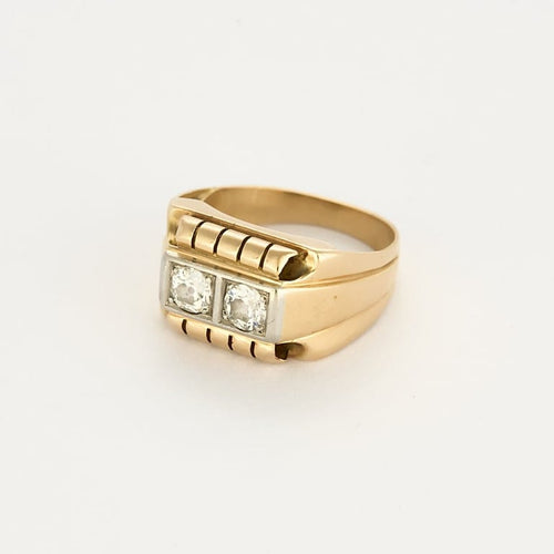 Bague 51.5 Bague chevalière en or rose et platine, diamants 58 Facettes CHAR6098