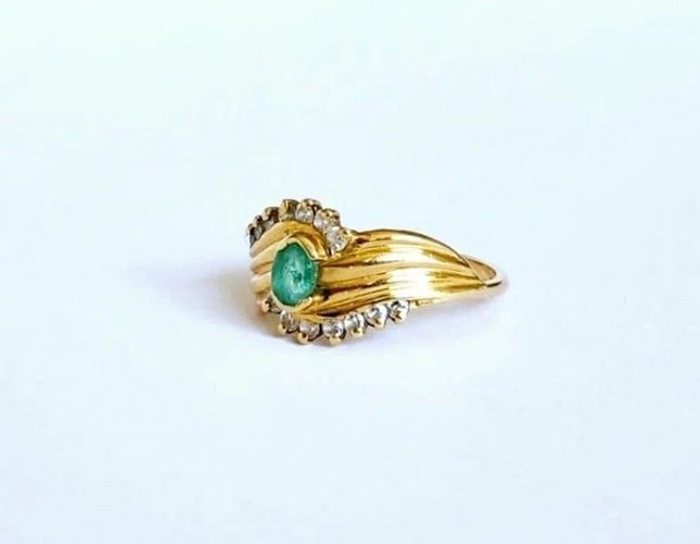 Bague 54 Bague bandeau émeraude et diamants en or jaune 18k 58 Facettes