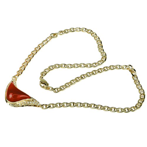 Collier Collier en or jaune 14 carats avec corail et 21 diamants 58 Facettes 1851