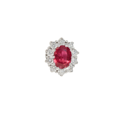 Bague 59 Bague entourage en or blanc 14 carats avec rubis et diamants 58 Facettes